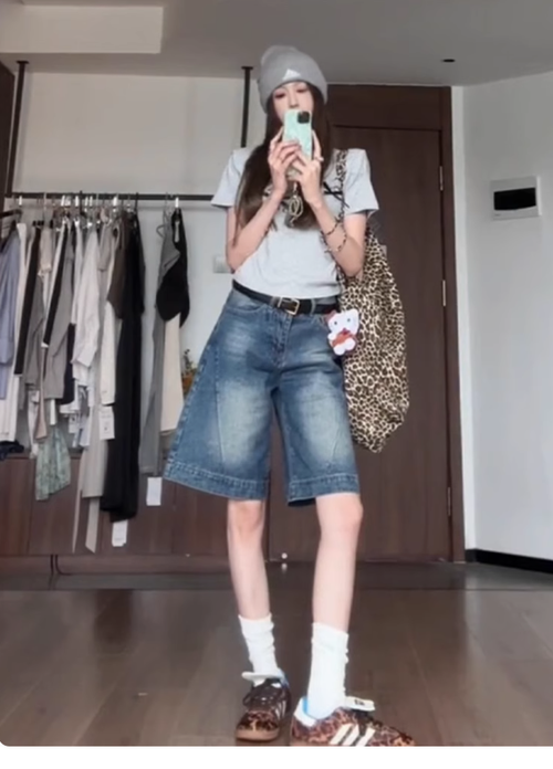 復古辣妹五分褲牛仔短褲女夏季低腰5分褲寬鬆設計感直筒闊腿中褲