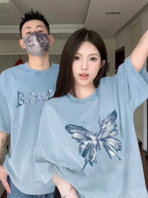 情侶裝夏裝短袖2025新款夏季特別不一樣的高級感小衆T恤套裝