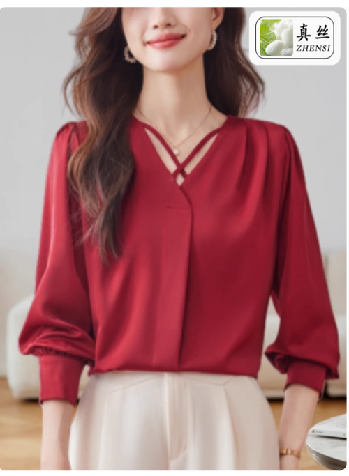 高端大牌真絲襯衫女士長袖V領小衫2025春新款桑時尚蠶絲上衣