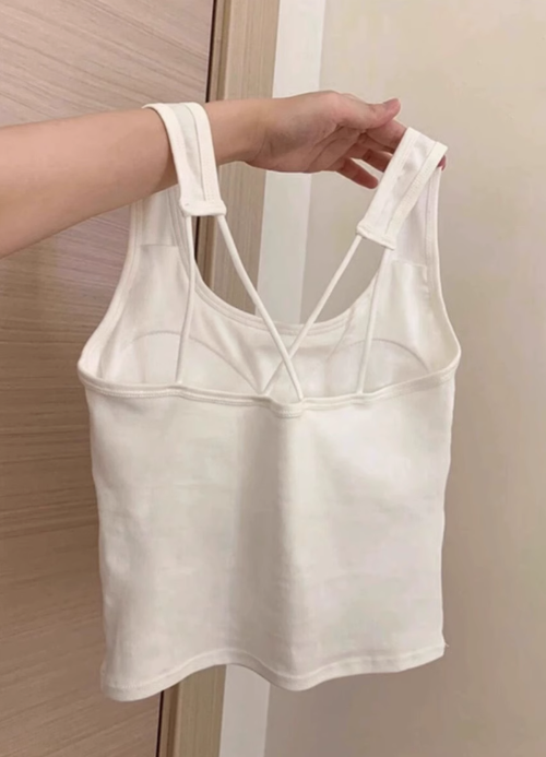 大碼胖mm白色打底小吊帶女帶胸墊美背文胸一體背心夏外穿無袖上衣