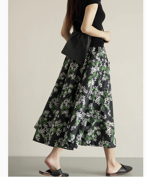 法式復古碎花半身裙 女士60支全棉A字傘裙 中長款裙子 夏款 女裝