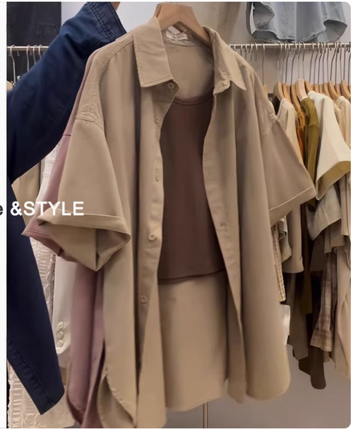 胖MM大碼女裝2025夏季新款寬鬆短袖襯衫女設計感薄款上衣開衫外套