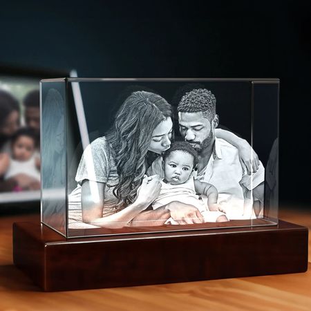 Personalized 3D Crystal Photo Block with Light Base