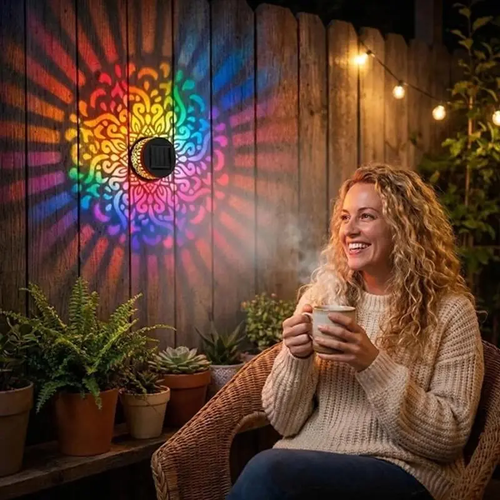 2-Pack Solar Mandala Projector Outdoor Wall Lights
