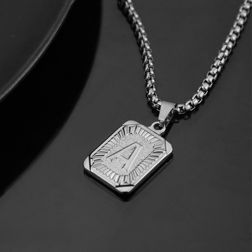 Stainless Steel Silver Color Initial Letter A  Necklace