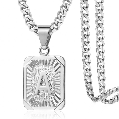 Stainless Steel Silver Color Initial Letter A  Necklace