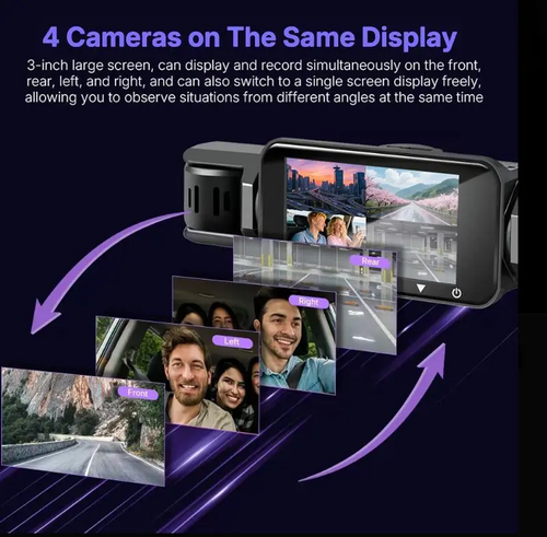 Dash Cam Front Rear Left and Right, Full HD 4 Channnel Dash Camera for Cars Built-in WiFi, 64GB Card