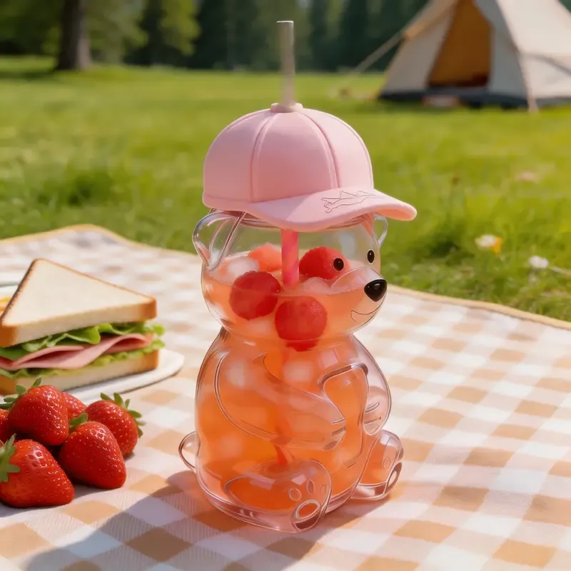 Adorable Bear Straw Glass Cup