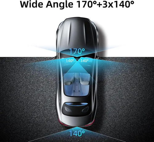 Dash Cam Front Rear Left and Right, Full HD 4 Channnel Dash Camera for Cars Built-in WiFi, 64GB Card