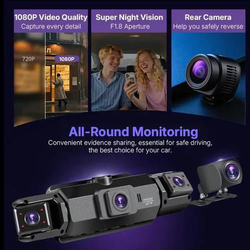 Dash Cam Front Rear Left and Right, Full HD 4 Channnel Dash Camera for Cars Built-in WiFi, 64GB Card