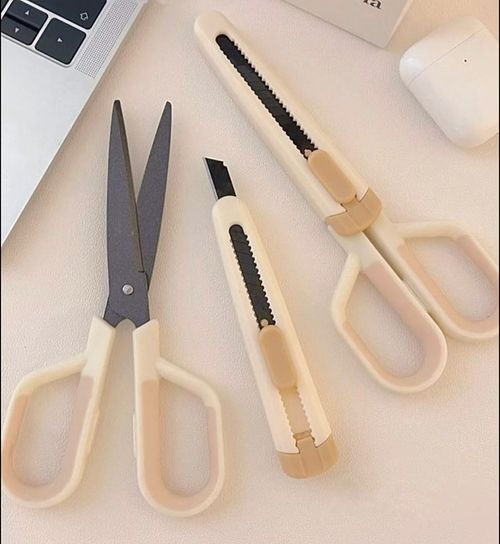Fizz Teflon 2-in-1 Scissors Art Knife Combination Set Safe Stainless Sharp Art Knife for Cutting Adhesive Tape