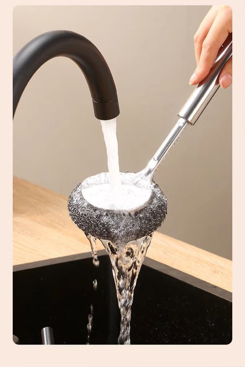 Kitchen-Specific Long-Handled Stainless Steel Wire Brush for Pots and Pans - Durable, Non-Shedding Cleaning Tool 1 cleaning brush + 10 replacement steel wool pads