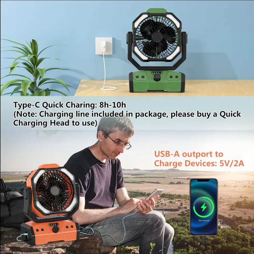 Rechargeable Outdoor Fan 30000mAh Battery Operated USB Portable Ventilador Desk Fan Double Motor Camping Fan With Led Lamp