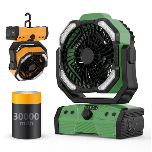 Rechargeable Outdoor Fan 30000mAh Battery Operated USB Portable Ventilador Desk Fan Double Motor Camping Fan With Led Lamp
