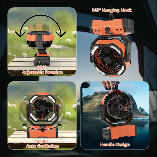Rechargeable Outdoor Fan 30000mAh Battery Operated USB Portable Ventilador Desk Fan Double Motor Camping Fan With Led Lamp