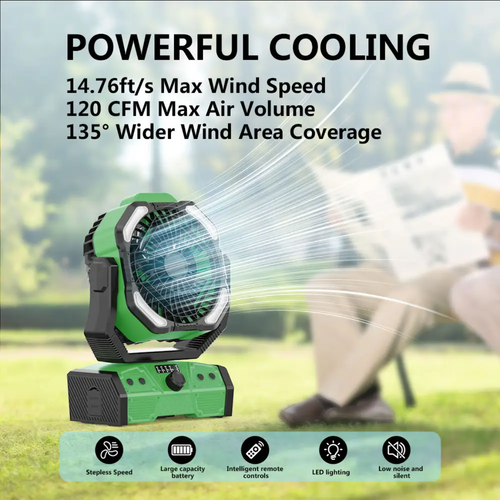 Rechargeable Outdoor Fan 30000mAh Battery Operated USB Portable Ventilador Desk Fan Double Motor Camping Fan With Led Lamp