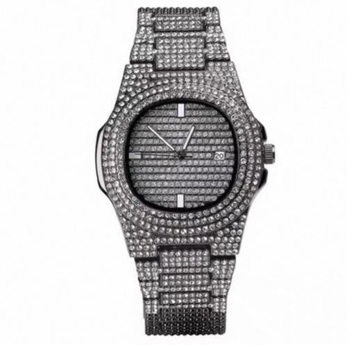 TEMU Hip-Hop Cuban Bracelet Necklace Watch Gift Set Quartz Watch Fashion Diamond-Studded Watch