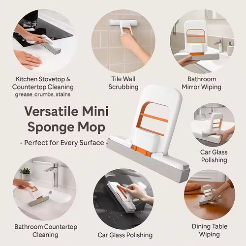 Mini Wet or Dry Sustainable Home Indoor Cleaning Sponge Mop with Manual Wringer, Desktop Spray, Handheld Mop