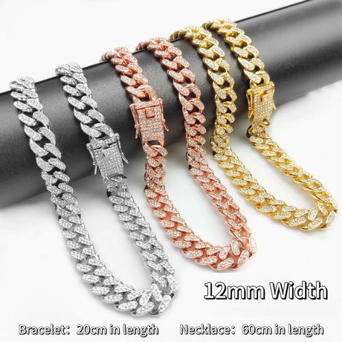 TEMU Hip-Hop Cuban Bracelet Necklace Watch Gift Set Quartz Watch Fashion Diamond-Studded Watch