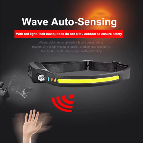 Sensor LED Headlamp with Warning Lights for Hands Free Night Fishing and Safety（Cash on delivery is supported）