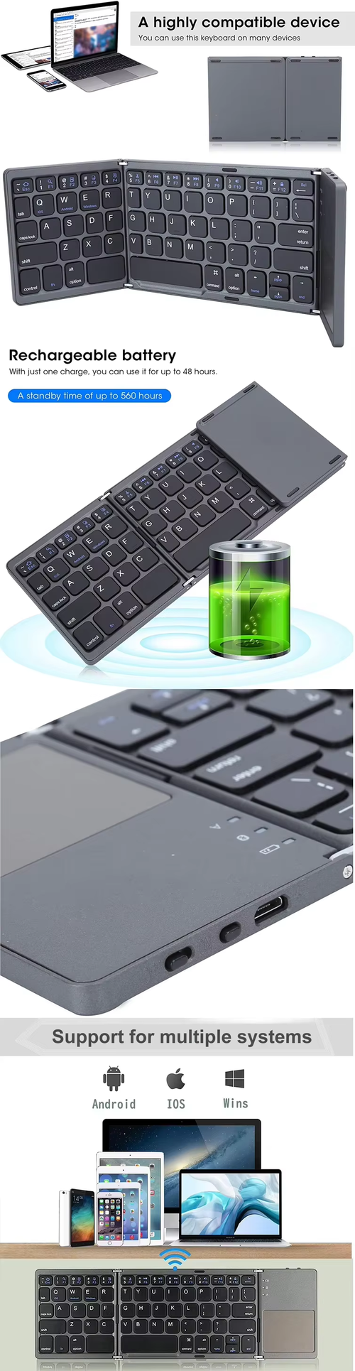 Foldable Bluetooth Keyboard with Touchpad for Tablet and Laptop（Cash on delivery is supported）