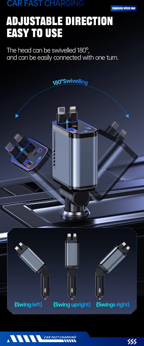 4in1 Car Charger Retractable Cables Star Light Fast Charging（Cash on delivery is supported）