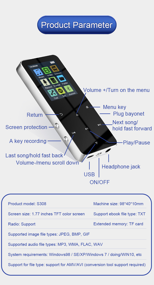 MP4 Music Player Bluetooth Touch Screen with Speaker（Cash on delivery is supported）
