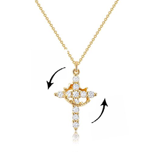 Light Luxury Crown Cross Necklace Rotatable Diamond Zircon Clavicle Pendant Necklace Women's Necklace Jewelry Party Jesus Fashion Exquisite Jewelry Black Friday Christmas Gift
