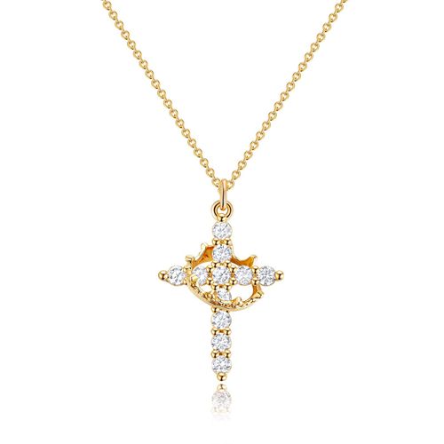 Light Luxury Crown Cross Necklace Rotatable Diamond Zircon Clavicle Pendant Necklace Women's Necklace Jewelry Party Jesus Fashion Exquisite Jewelry Black Friday Christmas Gift