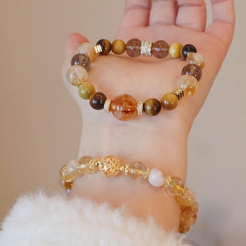Tiger's Eye Yellow Crystal Designed Bracelet, Sparkling Gold Tiger's Eye Couple Bracelet, Festival Gift Bracelet