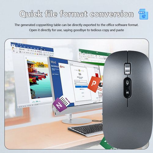 Smart AI voice mouse can recognize multiple languages ​​and automatically recognize text. Rechargeable wireless Bluetooth mouse suitable for laptop voice typing