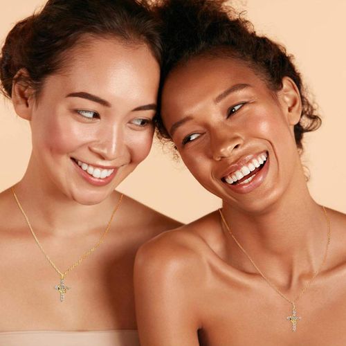 Light Luxury Crown Cross Necklace Rotatable Diamond Zircon Clavicle Pendant Necklace Women's Necklace Jewelry Party Jesus Fashion Exquisite Jewelry Black Friday Christmas Gift