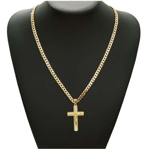 Factory Custom Anti Tarnish Trendy Zircon Fashion Jewelry Fine Jesus Pendant Chain Vintage 18k Women Mens Gold Cross Necklace