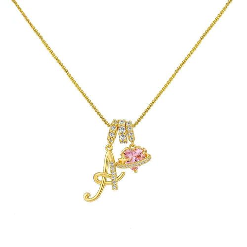 Colorful A-Z letter pendant necklace for girls personalized initial jewelry small luxury high-end luxury gold-plated brass dopamine 26 English letter zircon figaro chain pendant necklace