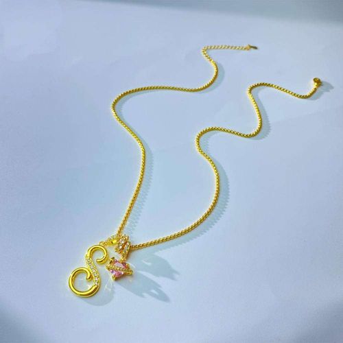 Colorful A-Z letter pendant necklace for girls personalized initial jewelry small luxury high-end luxury gold-plated brass dopamine 26 English letter zircon figaro chain pendant necklace