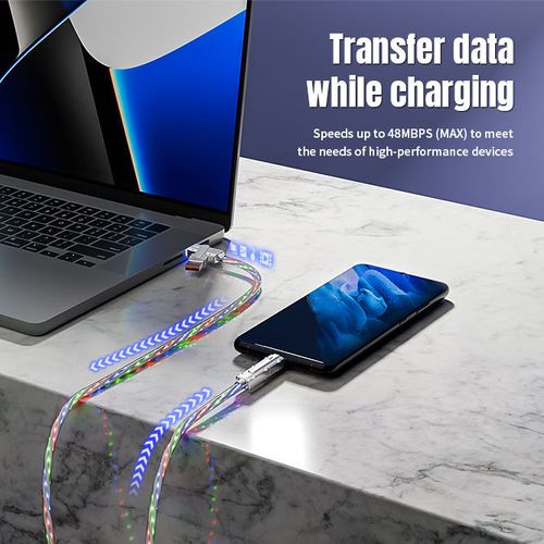 4 in 1 Multi Fast Charging Cable 66W LED Light up USB C Cable for iPhone Charger Cable