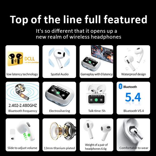 New Professional Wireless TWS Earphones with LCD Display, Touch Controls, High-Quality Sound, In-Ear Noise Cancellation, Diode Digital Display, Battery Indicator, Waterproof and Luminous Sports Earbuds for Running