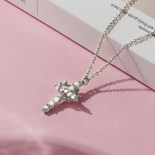 Light Luxury Crown Cross Necklace Rotatable Diamond Zircon Clavicle Pendant Necklace Women's Necklace Jewelry Party Jesus Fashion Exquisite Jewelry Black Friday Christmas Gift