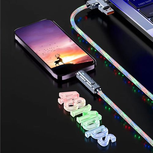 4 in 1 Multi Fast Charging Cable 66W LED Light up USB C Cable for iPhone Charger Cable