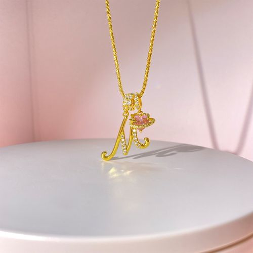 Colorful A-Z letter pendant necklace for girls personalized initial jewelry small luxury high-end luxury gold-plated brass dopamine 26 English letter zircon figaro chain pendant necklace