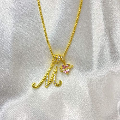 Colorful A-Z letter pendant necklace for girls personalized initial jewelry small luxury high-end luxury gold-plated brass dopamine 26 English letter zircon figaro chain pendant necklace