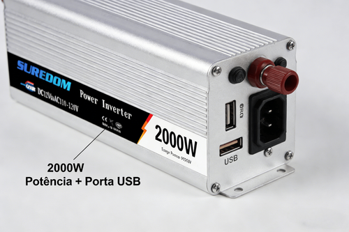 Inversor de Energia 2000W para Veículo Conversor de 12V para 220V 110V com Porta USB