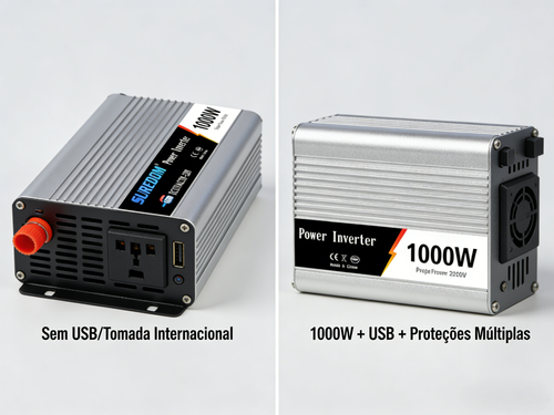 Inversor de Energia 1000W para Veículo Conversor de 12 24V para 110 220V com Porta USB