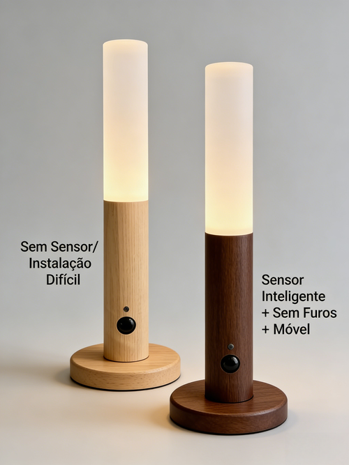 Luz Noturna Inteligente com Sensor Humano Madeira para Entrada Corredor Cama e Varanda Carregável
