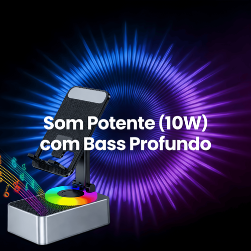 Caixa de som Bluetooth com alto valor de aparência, suporte multifuncional para celular, alto volume, luzes RGB tripla eção, alto-falante de mesa giratório