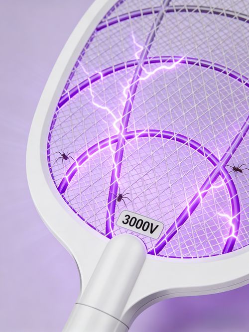 Racket Anti-Mosquito Elétrica com Luz de Atração Carregável por USB Modo Plegável