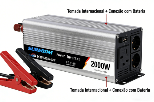 Inversor de Energia 2000W para Veículo Conversor de 12V para 220V 110V com Porta USB