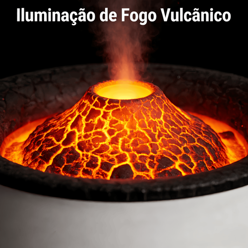 Difusor de Aromas Vulcão Criativo  Umidificador Purificador de Ar, Ideal para Lar, com Luz de Chamas e Aroma Relaxante