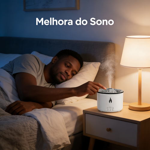 Difusor de Aromas Vulcão Criativo  Umidificador Purificador de Ar, Ideal para Lar, com Luz de Chamas e Aroma Relaxante