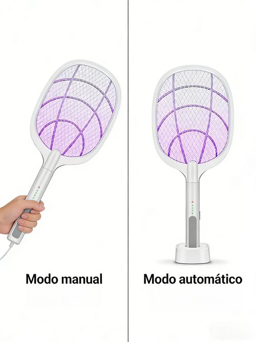 Racket Anti-Mosquito Elétrica com Luz de Atração Carregável por USB Modo Plegável